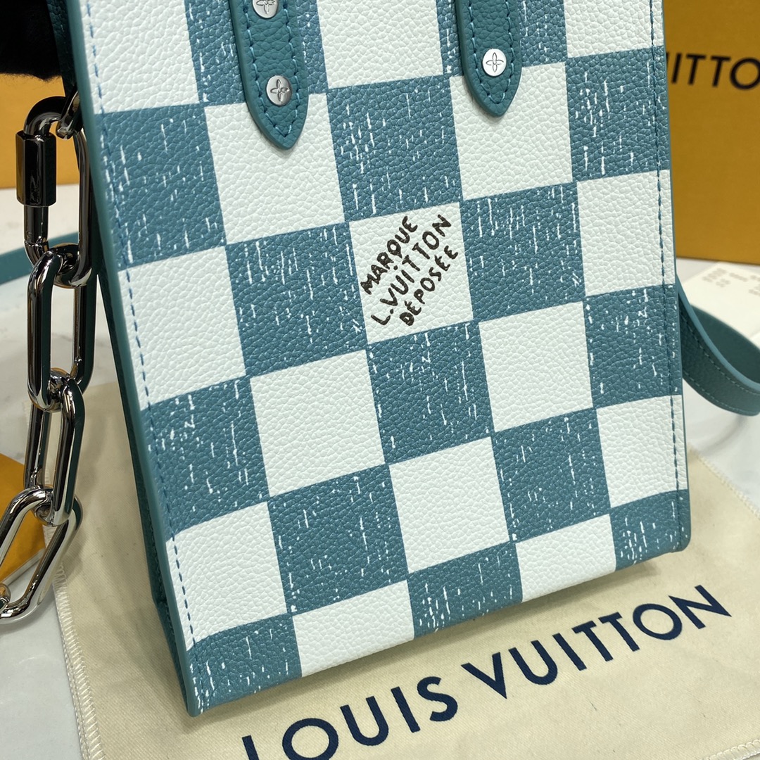 Louis Vuitton SAC PLAT PM Handbag Cowhide Leather N60495 Teal